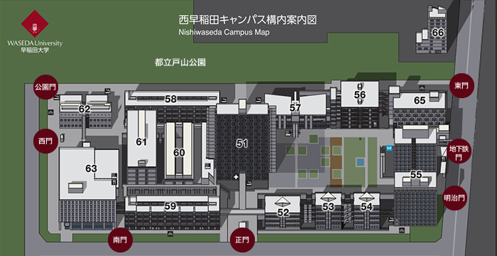 西早稲田キャンパス校内案内図です。